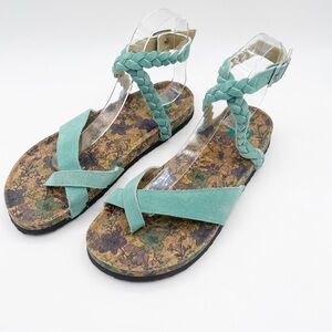 Muk Luks Sandals braided strap toe ring contoured footbed Slingback Size 8 Green